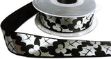 R6080 25mm Black-Metallic Silver Snowflake Satin Ribbon, Berisfords