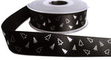 R6145 25mm Black-Metallic Silver Christmas Tree Satin Ribbon, Berisfords