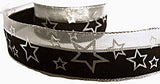 R6165 40mm Black-Metallic Mesh-Silver Star Print Ribbon, Berisfords