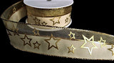 R6168 40mm Cream-Metallic Gold Mesh-Star Print Ribbon by Berisfords