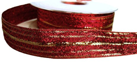 R6191 23mm Scarlet Berry Red-Gold Metallic Ribbon by Berisfords