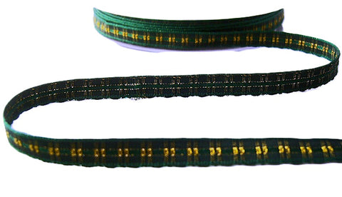 R6851  8mm Greens-Gold Satin and Metallic Tartan Ribbon by Berisfords