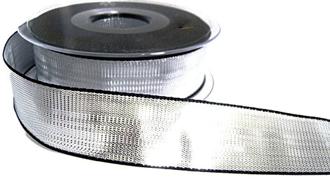 R6859 26mm Silver Metallic-Black Woven Edged Ribbon by Berisfords