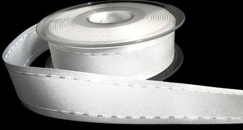 R6928 25mm White Satin-Taffeta Retro Stitch Ribbon by Berisfords