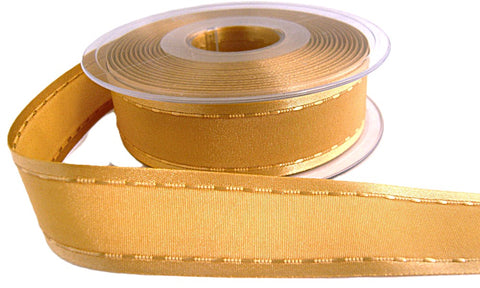 R6940 25mm Honey Gold "Retro Stitch" Ribbon. Satin Borders,Taffeta Centre