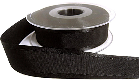 R6947 25mm Black Taffeta-Satin Edge Retro Stitch Ribbon by Berisfords