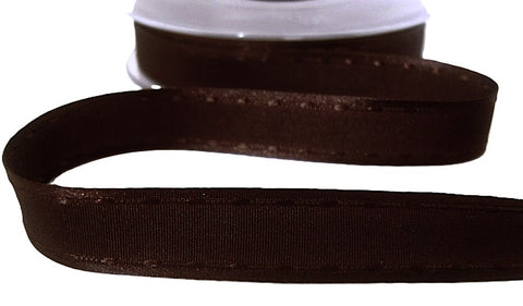 R6949 15mm Dark Brown Satin-Taffeta Retro Stitch Ribbon by Berisfords