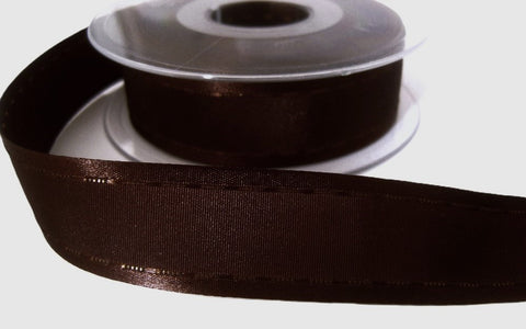 R6950 25mm Dark Brown Satin-Taffeta Retro Stitch Ribbon by Berisfords