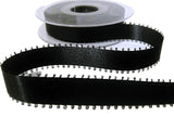 R6968 15mm Black Double Face Satin Ribbon with Picot Feather Edges Berisfords