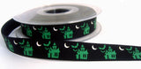 R6984C 15mm Black and Green Printed Haunted House Halloween Ribbon