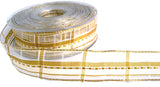 R7084 25mm Old Gold-Cream-White Sheer Check Ribbon,Banded Silk Stripes