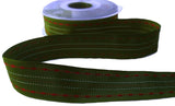 R7106 25mm Green-Red Gimp Stitch-Silver Stripe Ribbon by Berisfords