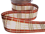 R7110C 40mm Rust-White-Gold-Iridescent Crystal Plaid Ribbon,Berisfords