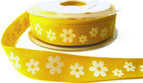 R7212C 20mm Yellow-White Daisy Printed Cotton Ribbon Tape, Berisfords