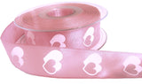 R7445 25mm Pink-White Love Heart-Valentine Taffeta Ribbon, Berisfords