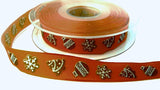 R7337 16mm Orange-Brown Christmas Print Taffeta Ribbon, Berisfords