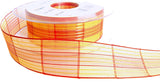 R7389 25mm Oranges and Yellow Silk and Sheer Check Ribbon