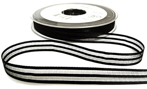 R7420 10mm Black Satin and Sheer Striped Ribbon by Berisfords