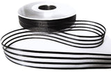 R7455 15mm Charcoal Black Satin and Sheer Striped Ribbon by Berisfords