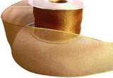 R7705 50mm Gold Metallic Mesh-Sable Brown Wove Satin Ribbon, Shimmer