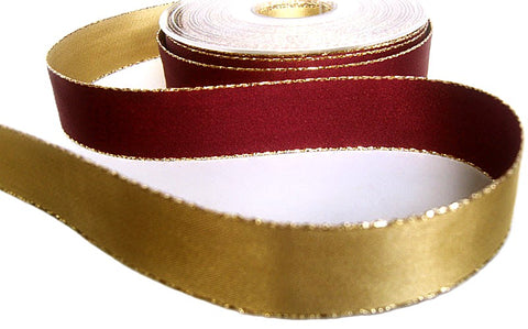 R7726 25mm Burgundy-Honey Gold Metallic Edge Ribbon by Berisfords