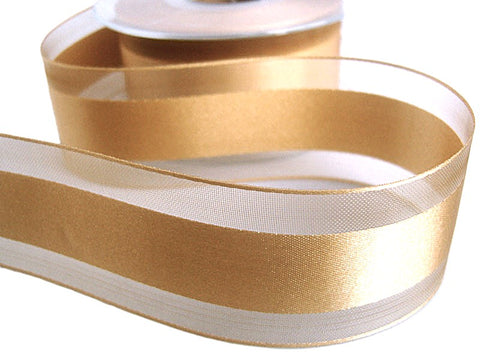 R7733 40mm Honey Gold Satin-Sheer Striped Ribbon by Berisfords