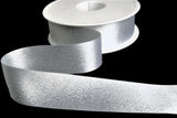 R7773 25mm White and Metallic Silver Glitter Satin Ribbon by Berisfords