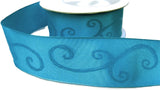 R7900 40mm Peacock Blue Taffeta Ribbon with a Tonal Shiny Print