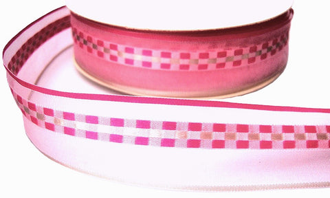 R7913 33mm Pinks-Silver Grey Sheer-Silk Woven Ribbon by Berisfords