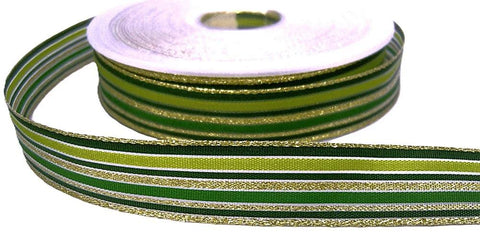 R8204 16mm Greens-Metallic Gold-Solid-Sheer Stripe Ribbon,Berisfords