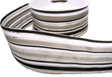 R8207 40mm Silver,Black,White-Grey Solid-Sheer-Metallic Stripe Ribbon