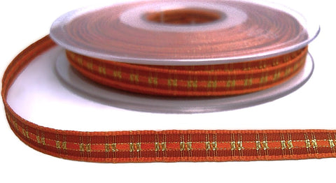 R8385 8mm Orange and Rust Woven Satin and Metallic Tartan Ribbon