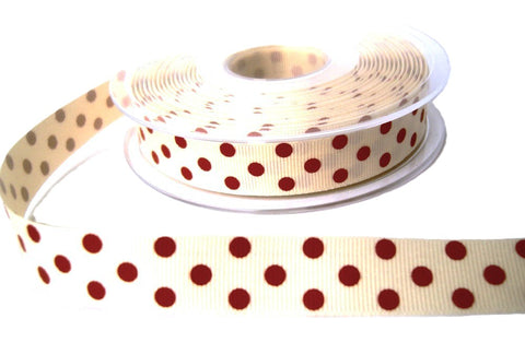 R8403 16mm Cream-Red Polka Spot Grosgrain Ribbon by Berisfords