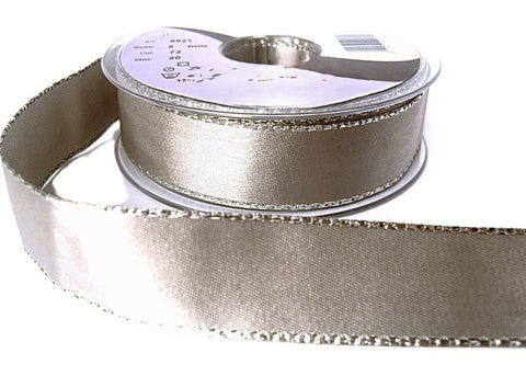 R8436 25mm Grey-Silver Metallic Edge Satin Ribbon by Berisfords