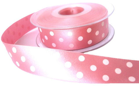 R8481 25mm Pink-White Polka Dot Spot Print Satin Ribbon by Berisfords