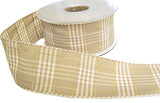 R8652 40mm Oatmeal Vintage Style Rustic Plaid Ribbon by Berisfords