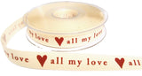 R8692 16mm Cream-Red Grosgrain Ribbon-all my love- Print by Berisfords