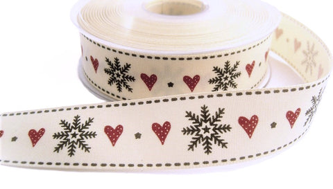 R8731 25mm Cream-Red-Black Rustic Christams Ribbon, Berisfords