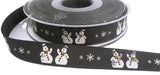 R8963 15mm Grey Rustic Taffeta Snowman Print Ribbon by Berisfords