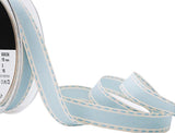 R9154 15mm Blue-Ivory Cream Stitch Ribbon Grosgrain Borders, Berisfords