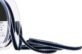 R9175 7mm Navy Double Face Satin Ribbon, Metallic Silver Edge,Berisfords