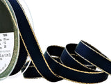 R9217 15mm Navy Double Face Satin Ribbon, Metallic Edge, Berisfords