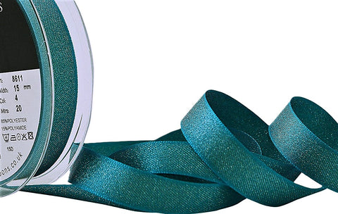 R9219 15mm Peacock Blue and Gold Glitter Satin Ribbon by Berisfords