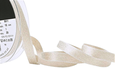 R9220 10mm White and Metallic Gold Glitter Satin Ribbon by Berisfords