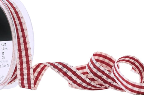 R9241 15mm Red and Ivory Rustic Gingham Ribbon by Berisfords