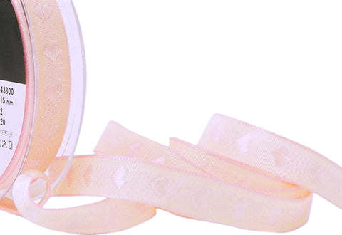 R9261 15mm Pink-Ivory Cream Rustic Love Heart Ribbon, Berisfords