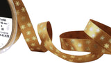 R9275 15mm Old Gold Satin-Gold Polka Flakes Print Ribbon, Berisfords