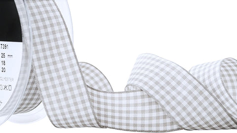 R9315 25mm Steel Grey-White Traditional Gingham Ribbon by Berisfords