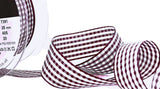 R9319 25mm Burgundy-White Polyester Gingham Ribbon by Berisfords