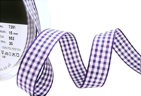 R9325 15mm Liberty Purple-White Polyester Gingham Ribbon by Berisfords